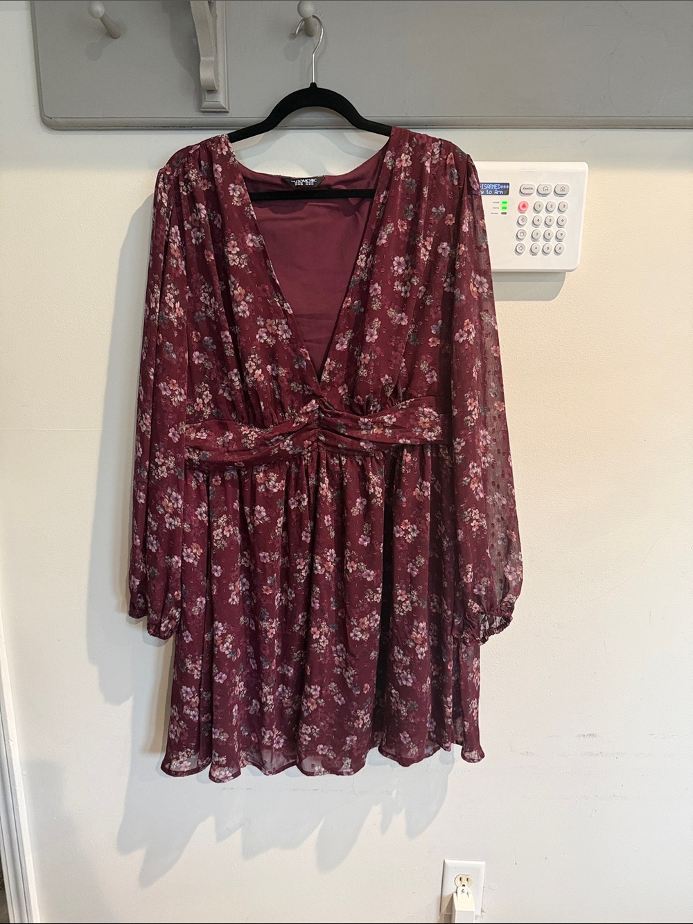 BloomChic Burgundy Floral V-Neck Long Sleeve Dress